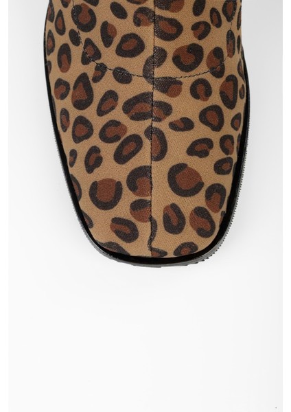 Kadın Lexi Leopar Kumaş Streç Fermuarlı Topuklu Bot indirimleri