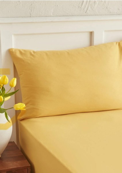 Cotton (Pamuk) 120 x 200+30 cm Fitted (Lastikli) Tek Kişilik Sarı Çarşaf Bed Sheett