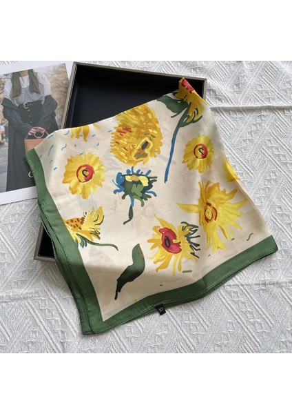 Vintage Baskı Ipek Eşarp, Küçük Kare Eşarp, Saten Eşarp (Yurt Dışından)