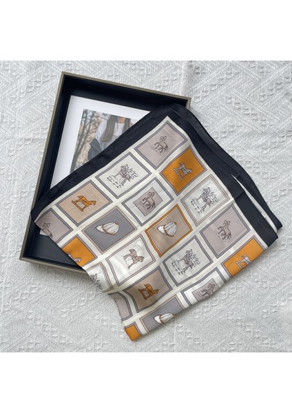 Vintage Baskı Ipek Eşarp, Küçük Kare Eşarp, Saten Eşarp (Yurt Dışından)