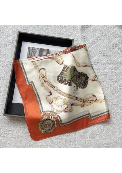 Vintage Baskı Ipek Eşarp, Küçük Kare Eşarp, Saten Eşarp (Yurt Dışından)
