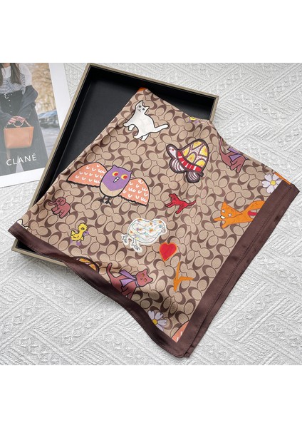 Vintage Baskı Ipek Eşarp, Küçük Kare Eşarp, Saten Eşarp (Yurt Dışından)