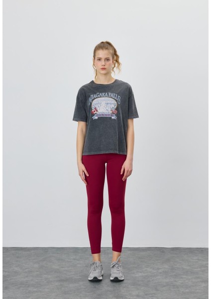 Kadın Antrasit Renk Niagara Falls Baskılı T-Shirt