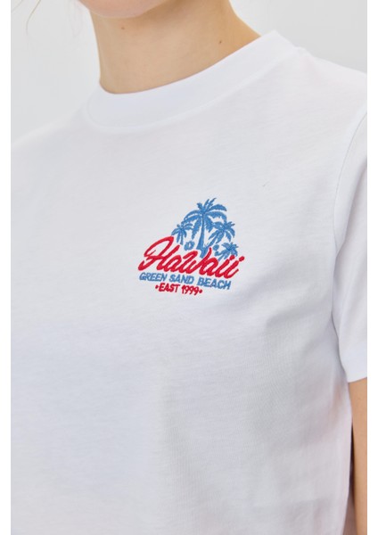Kadın Hawaii Baskılı Kısa Kollu T-Shirt