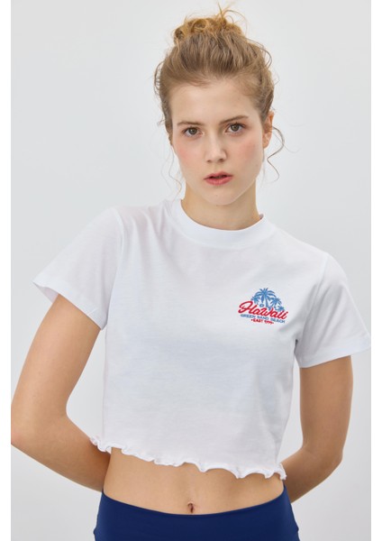 Kadın Hawaii Baskılı Kısa Kollu T-Shirt