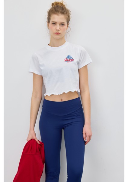 Kadın Hawaii Baskılı Kısa Kollu T-Shirt