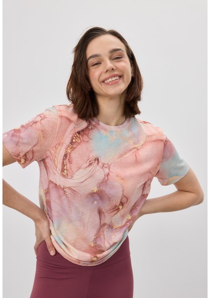 Kadın Rose Baskılı Fırfırlı T-Shirt indirimleri