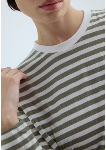 Kadın Haki Çizgili Uzun Kollu T-Shirt fırsatları