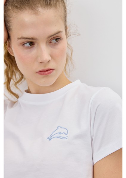 Kadın Yunus Baskılı Kısa Kollu T-Shirt