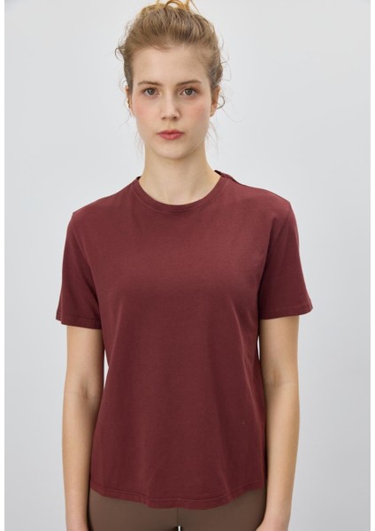 Kadın Çikolata Renk Basic T-Shirt