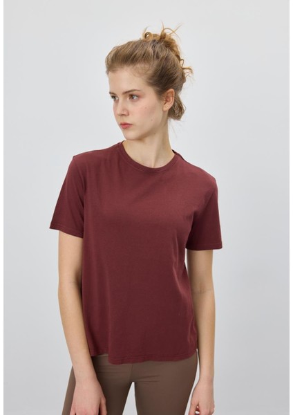 Kadın Çikolata Renk Basic T-Shirt