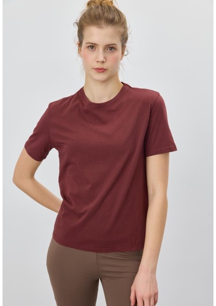 Kadın Çikolata Renk Basic T-Shirt