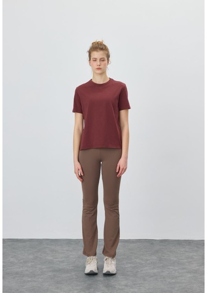 Kadın Çikolata Renk Basic T-Shirt