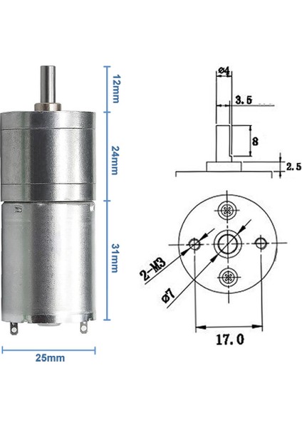 24V 1000RPM JGA25-370 Redüktörlü Dc Motor Metal Dişli Yüksek Tork Kuvvet 25MM