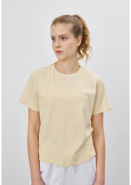 Kadın Vanilya Renk Basic T-Shirt