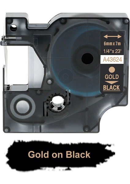 43624 Siyah Stilde Altın 6mm Dymo D1 Etiket Şeridi Label Manager Siyah Beyaz Uyumlu (Yurt Dışından)