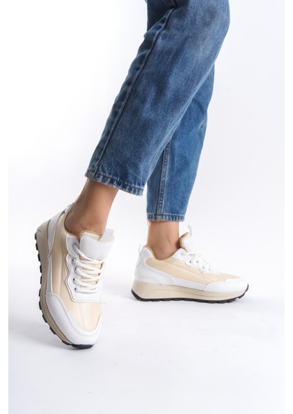 Sersp Beyaz Krem Sneaker Hafif Günlük Spor Ayakkabı
