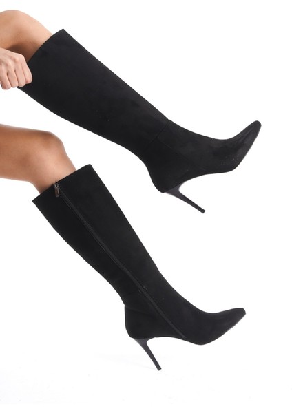Ilibri Siyah Süet Ince Topuklu Klasik Çizme modelleri