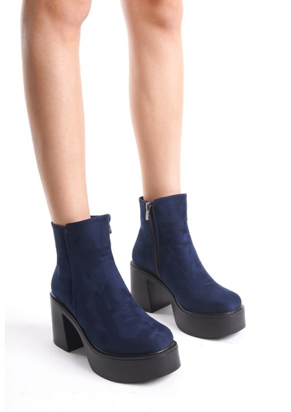 Hancez Lacivert Süet Kalın Platform Topuklu Kadın Bot modelleri