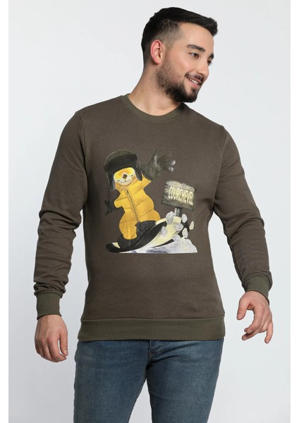 Erkek Bisiklet Yaka Baskılı Sweatshirt