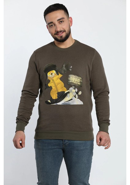 Erkek Bisiklet Yaka Baskılı Sweatshirt