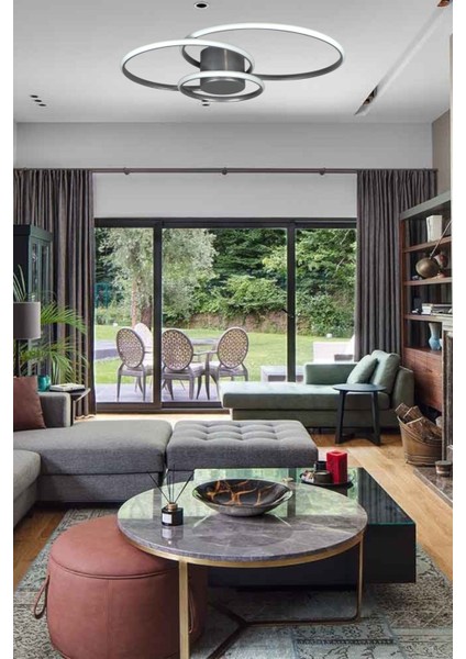 Sole Modern Tasarım Gri Renk Salon - Mutfak - Hol Beyaz LED 3 Lü Avize