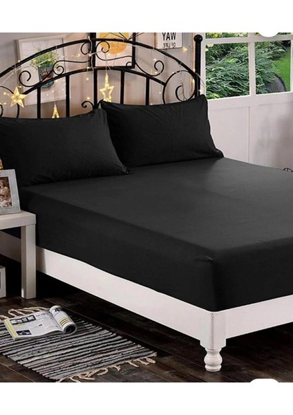 Cotton (Pamuk) 120 x 200+30 cm Fitted (Lastikli) Tek Kişilik Siyah Çarşaf Bed Sheet