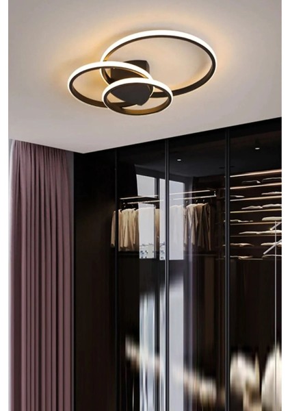 Sole Modern Tasarım Siyah Renk Salon - Mutfak - Hol Beyaz LED 3 Lü Avize