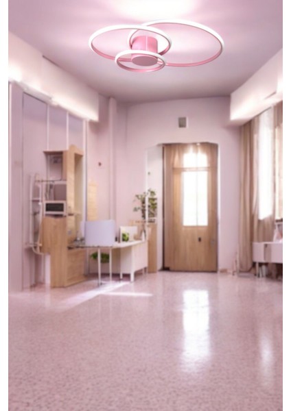 Sole Modern Tasarım Pembe Renk Salon - Çocuk Odası - Hol Beyaz LED 3 Lü Avize