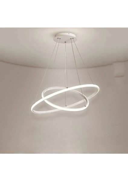 Rings Modern Tasarım Beyaz Renk - Yatak Odası - Salon - Çocuk Odası - Mutfak Beyaz LED 2 Li Avize