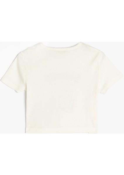Baskı Detaylı Bisiklet Yaka Kısa Kollu Pamuklu Tişört fiyatları
