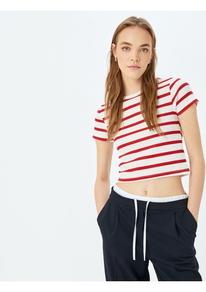 Basic Çizgili Bisiklet Yaka Kısa Kollu Kaşkorse Slim Fit Tişört
