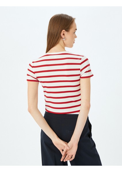 Basic Çizgili Bisiklet Yaka Kısa Kollu Kaşkorse Slim Fit Tişört fırsatları