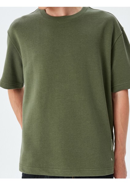 Bisiklet Yaka Kısa Kollu Pamuk Karışımlı Slogan Baskılı Oversize Tişört indirimleri