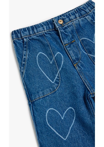 Kalp Desenli Cep Detaylı Pamuklu Denim Pantolon modelleri