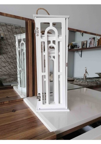 3'lü Ahşap Fener Mumluk Model-2 (Beyaz) fırsatları