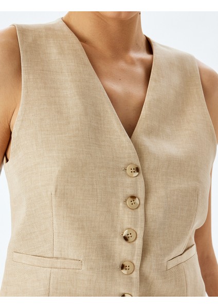 Arkası Kemer Detaylı V Yaka Düğmeli Blazer Yelek indirimleri