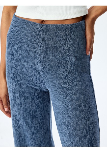 Slim Fit Dokulu Yüksek Bel Bol Paça Pantolon