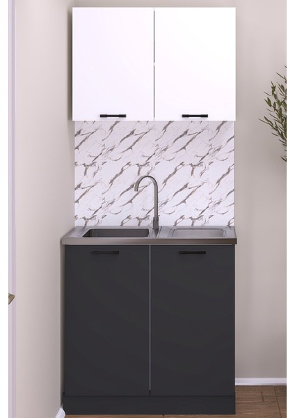 80 cm Eylül Mutfak Evyeli Alt Modül Antrasit ,mini Hazır Mutfak Dolabı Alt Modülü