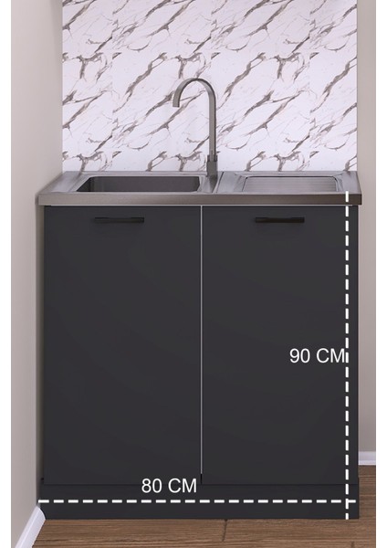 80 cm Eylül Mutfak Evyeli Alt Modül Antrasit ,mini Hazır Mutfak Dolabı Alt Modülü