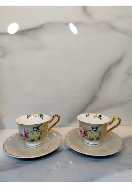 Vanilla New Bone China kahve Fincanı 2 Kişilik Açık Gri