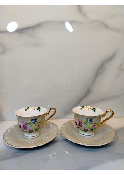 Vanilla New Bone China kahve Fincanı 2 Kişilik Açık Gri