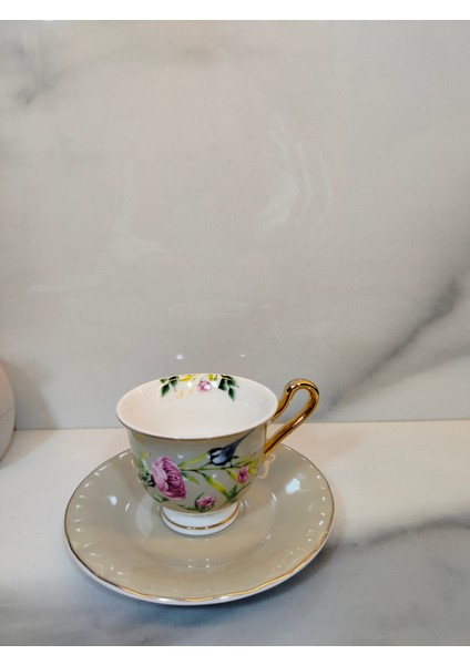 Vanilla New Bone China kahve Fincanı 2 Kişilik Açık Gri
