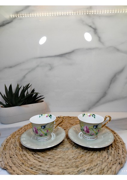 Vanilla New Bone China kahve Fincanı 2 Kişilik Açık Gri