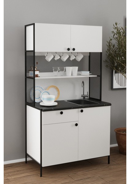 110 cm Maya Kahve Köşesi,kiler Dolabı,mini Hazır Mutfak Dolabı(Tezgah Dahil)