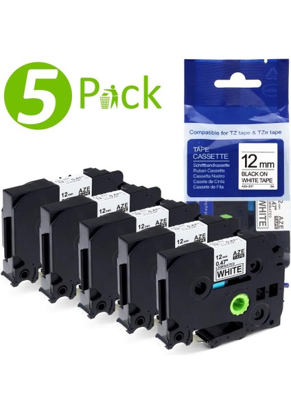 5pk Brother P-Touch TZ-231 TZE-231 PT-D210 Etiket Makinesi Bant 12MM Uyumlu (Yurt Dışından)