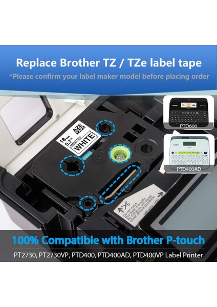 Brother P P-Touch Uyumlu 5pk Siyah Beyaz Etiket Şeridi Tz Tze - E Ticaret Ürün Başlığı (Yurt Dışından) fiyatları