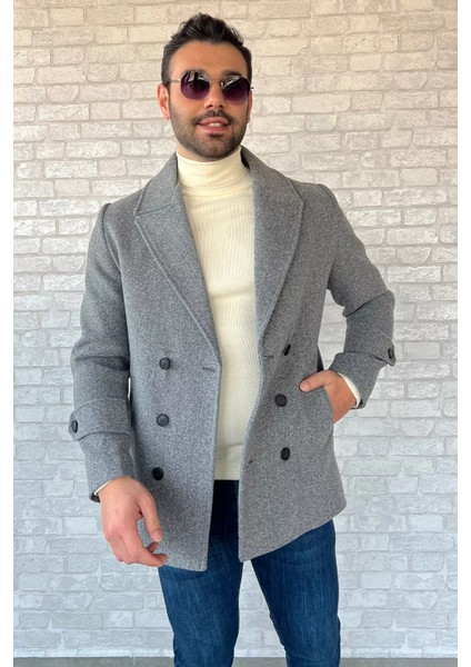 Kruvaze Yaka Erkek Kaşe Kaban