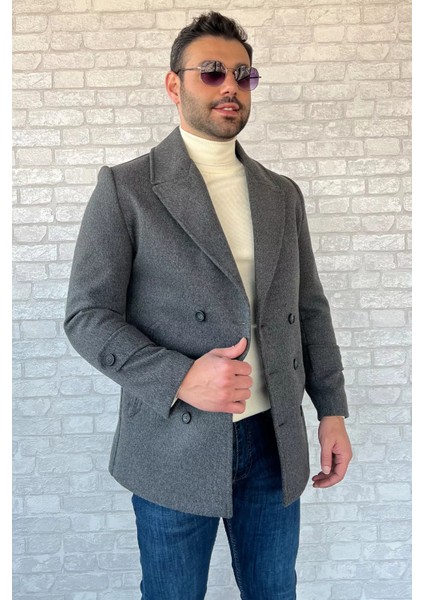 Kruvaze Yaka Erkek Kaşe Kaban
