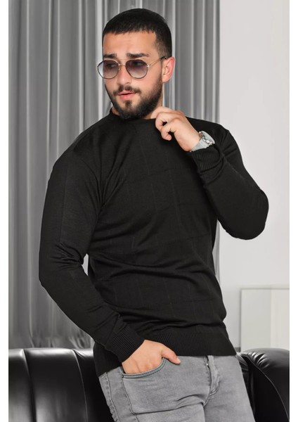 Erkek Bisiklet Yaka Desenli Triko Kazak